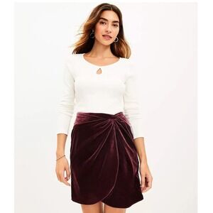 NEW LOFT Women 10 Crushed Velvet Faux Wrap Front Knot Mini Skirt Holiday Party